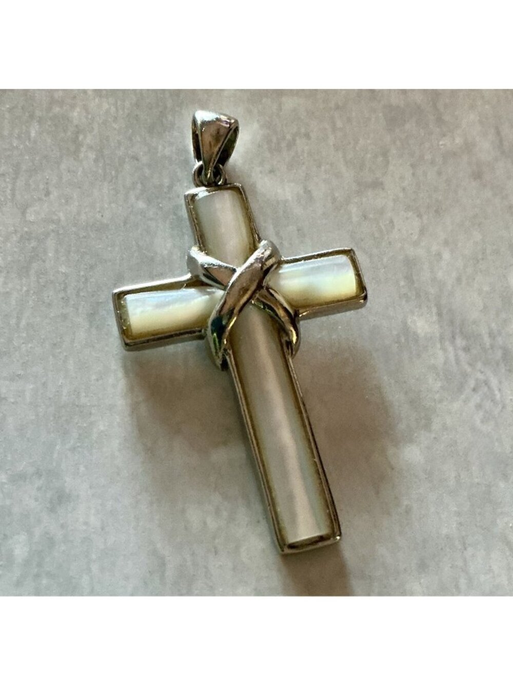 Vintage Sterling Silver 925 Akoya Mother of Pearl Cross Pendant